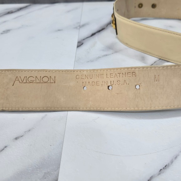Vtg Avignon Leather Belt M Cream Snakeskin Print Gold Studs Western Cowboy Boho main image 8
